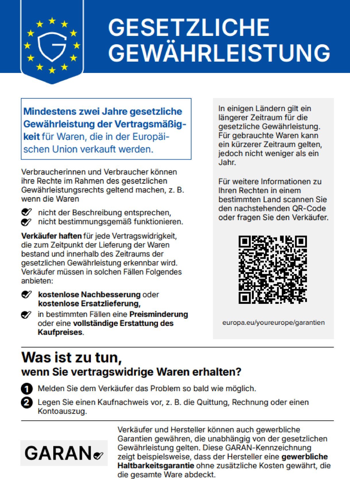 Information zur gesetzlichen Gewährleistung
